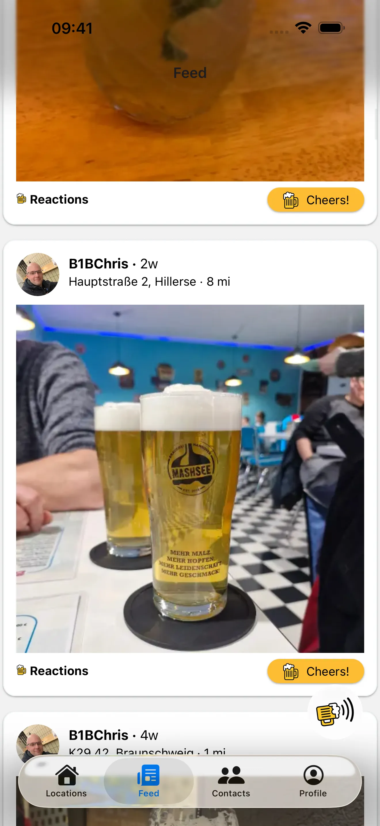 Biernadel Activity Feed Screen